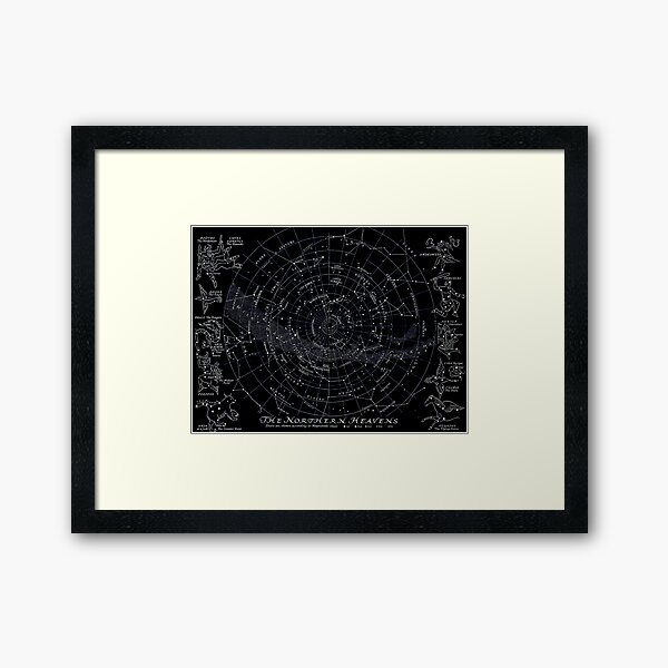 THE NORTHERN HEAVENS : Vintage Star Map Print Framed Art Print