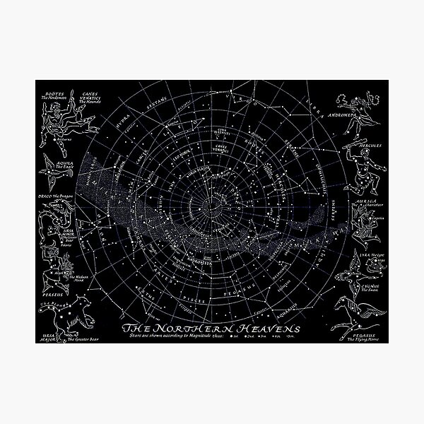 THE NORTHERN HEAVENS : Vintage Star Map Print Photographic Print