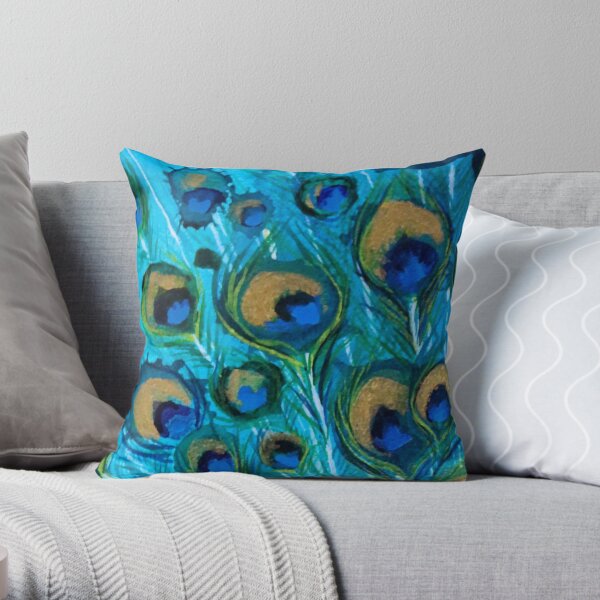 Peacock Feather Painting Throw Pillow