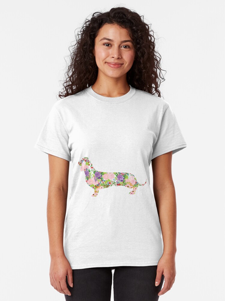 Alternate view of Floral Dachshund Classic T-Shirt
