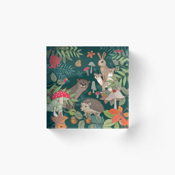Autumn Animals in the Woods Acrylic Block