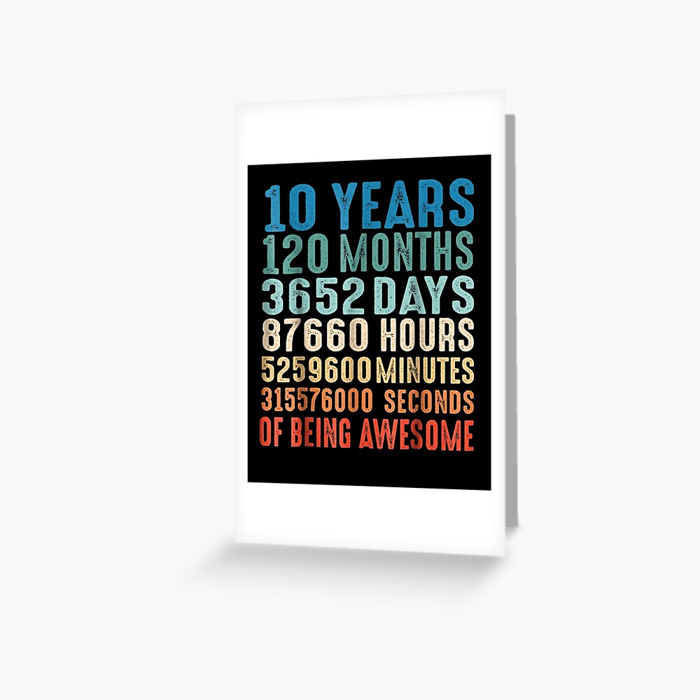 "10 Years Old 10th Birthday Vintage Retro T Shirt 120 Months" Greeting Card by a7med | Redbubble