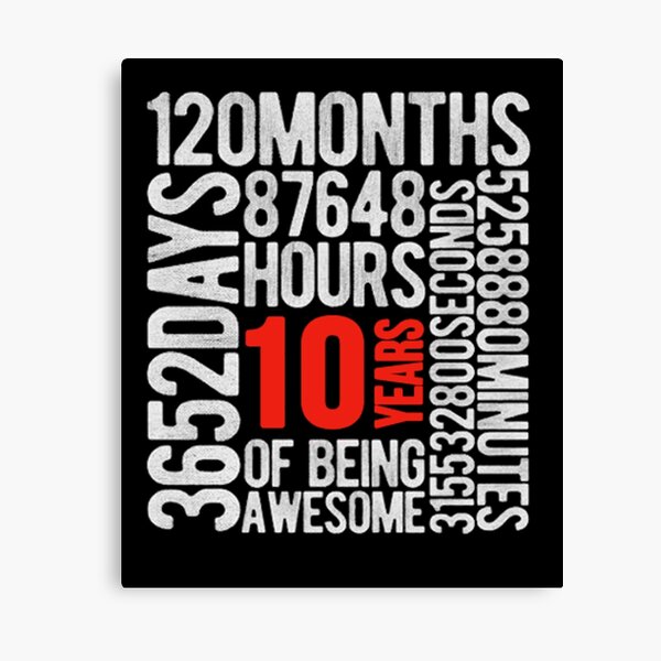 10 Years Old 10th Birthday Vintage Retro T Shirt 120 Months Canvas Print