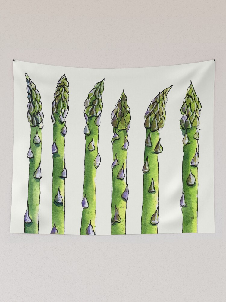 Thumbnail 2 of 3, Tapestry, Ink and watercolor asparagus designed and sold by purplesparrow.