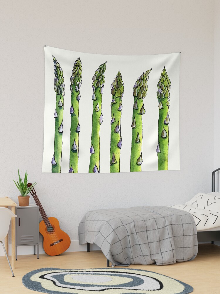 Thumbnail 1 of 3, Tapestry, Ink and watercolor asparagus designed and sold by purplesparrow.