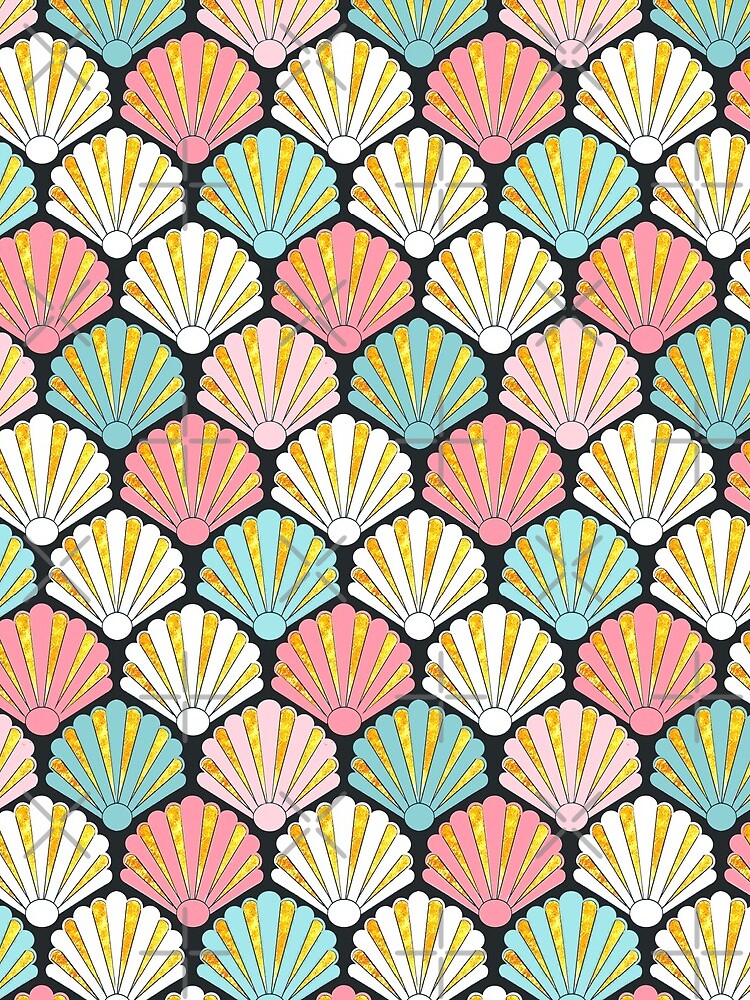seashell Coral , blush pink and mint seashell art deco pattern by MagentaRose