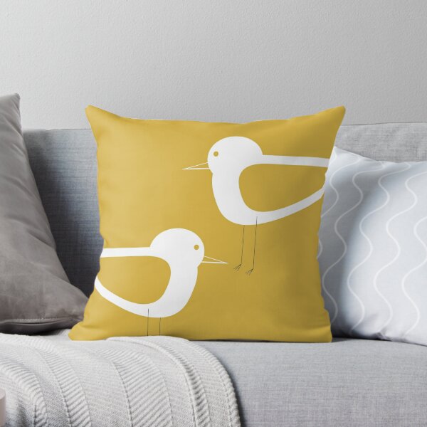 Shorebird Pair in Light Mustard Yellow and White. Minimalist. Clean. Cute. Coastal Throw Pillow