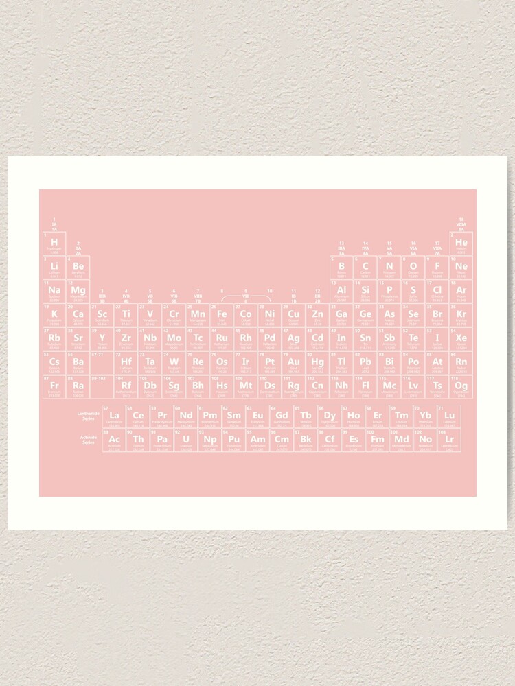 pretty periodic table white pink art print by micaelagrimes redbubble