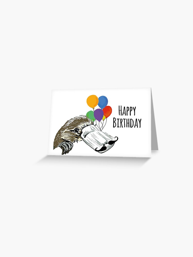 Carte De Vœux Joyeux Anniversaire Ornithorynque A Bec De Canard Avec Ballons Par Drknice Redbubble
