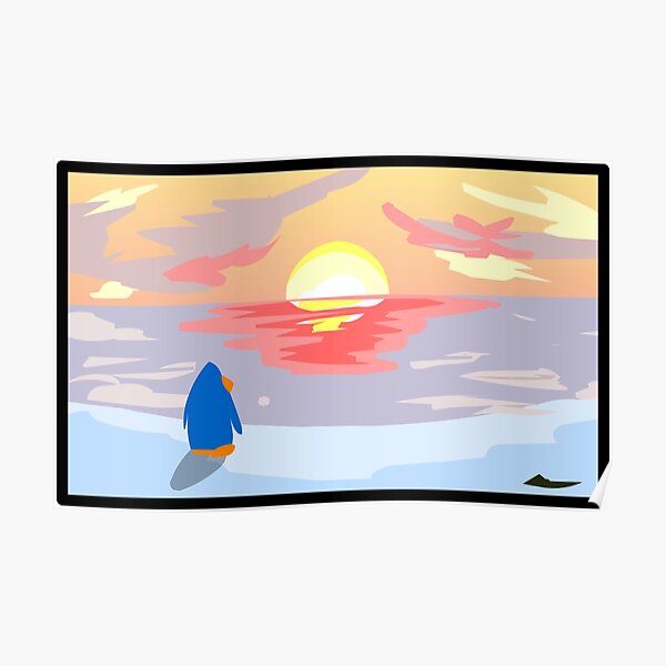 Club Pinguin Sonnenuntergang Malerei Poster