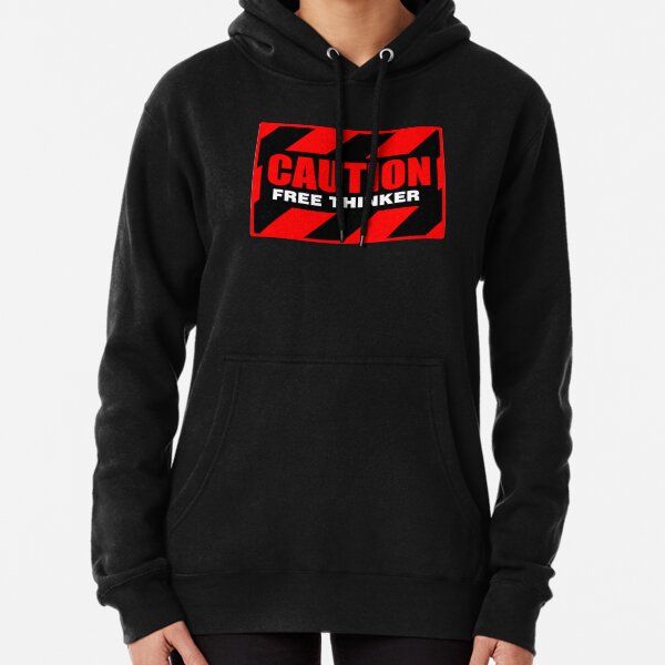 Caution Free Thinker_red II Pullover Hoodie