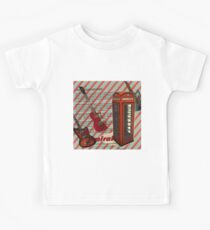 modern british rock music london telephone retro guitar Kids Tee