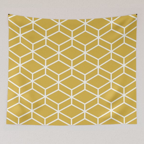 Item preview, Honeycomb Geometric Lattice in White and Light Mustard Yellow designed and sold by kierkegaard.