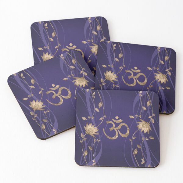 Item preview, Om Symbol Golden Lotus Flowers on purple designed and sold by Nartissima.