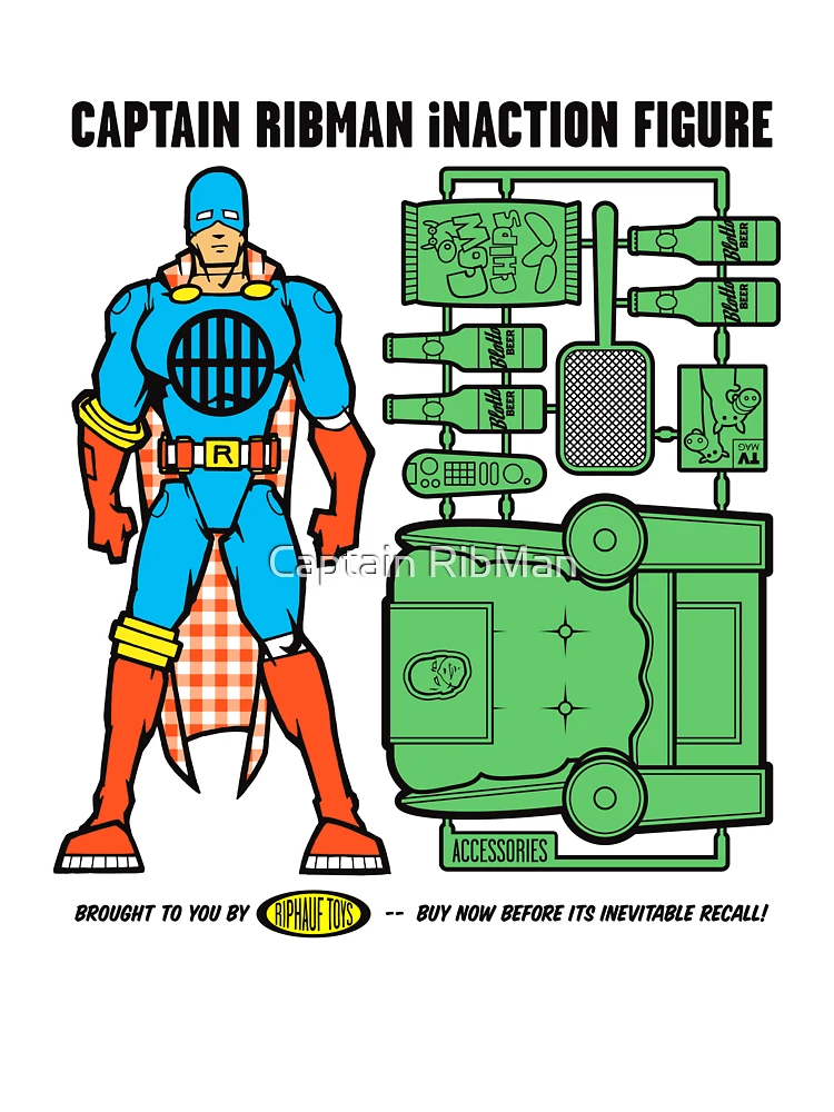 Aperçu 4 sur 4. T-shirt boxy avec l'œuvre Capitaine RibMan InAction Figure créée et vendue par Captain RibMan.