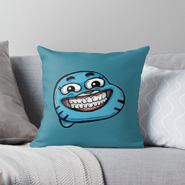 Gumball Watterson From The Amazing World Of Gumball With A Funny Awkward Smile Throw Pillow By Sketchnkustom Redbubble