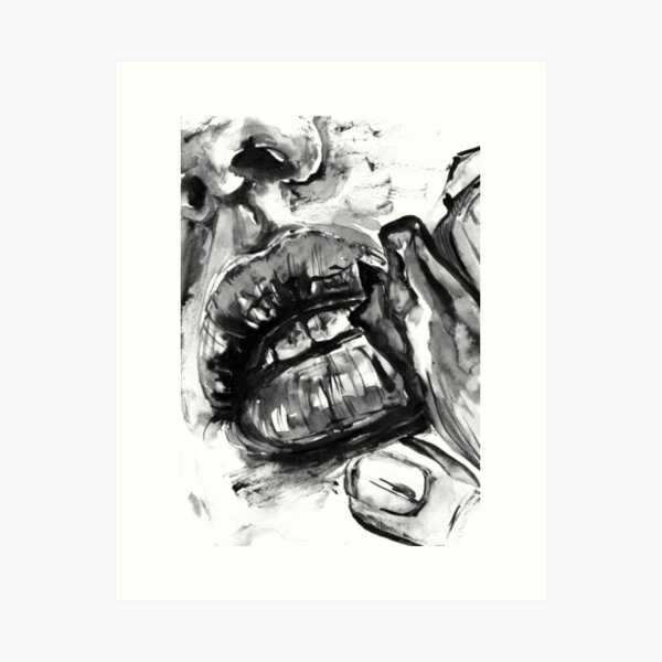 Item preview, Rose Hip Lips Watercolor Wall Decor, Printable Unique Modern Art, Watercolor Monochrome Painting of a Girl designed and sold by samarithaine.