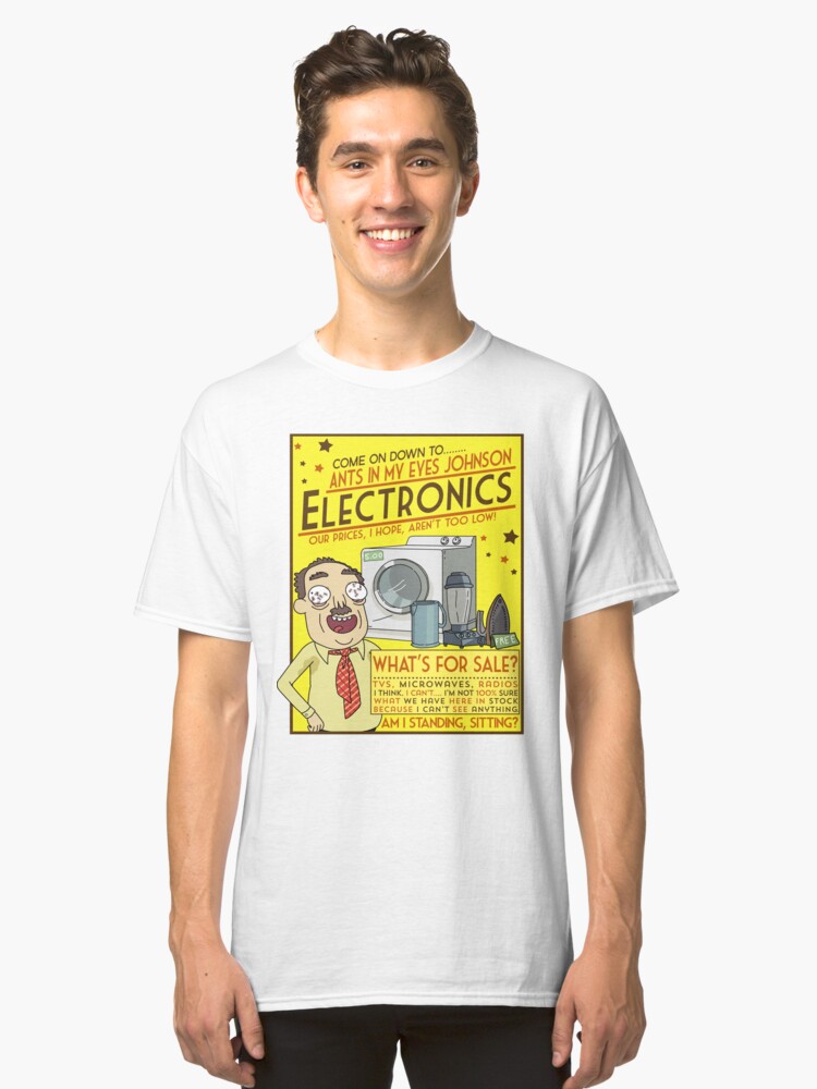 Alternate view of Funny Rick and Morty Ants In My Eyes Johnson Electronics Advertisement Classic T-Shirt