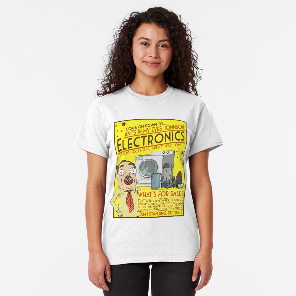 Funny Rick and Morty Ants In My Eyes Johnson Electronics Advertisement Classic T-Shirt