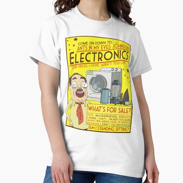 Vista previa del artículo con la obra «Rick y Morty divertido hormigas en mis ojos Johnson Electronics Publicidad», diseñado y vendido por MintedFresh.