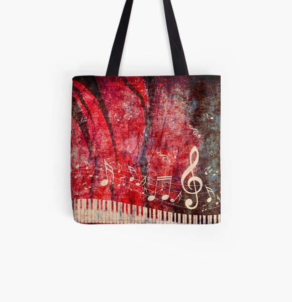 Piano Keyboard with Music Notes Grunge 2 All Over Print Tote Bag