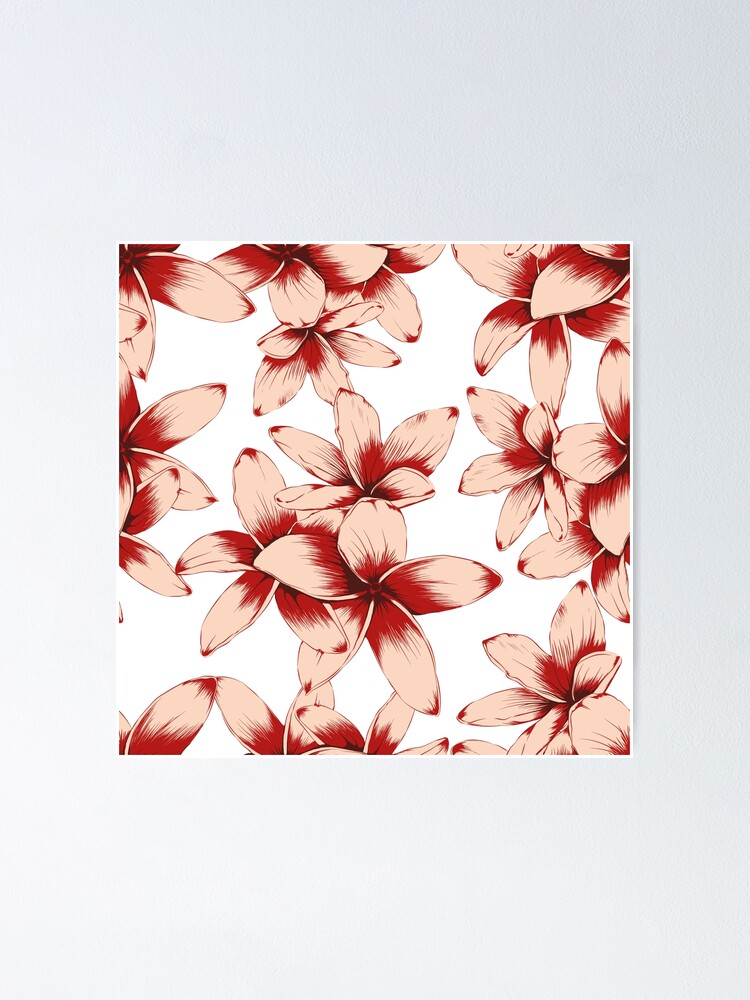Póster «Patrón floral de flores de jazmín rosas y rojas sobre fondo blanco»  de Kanae19 | Redbubble