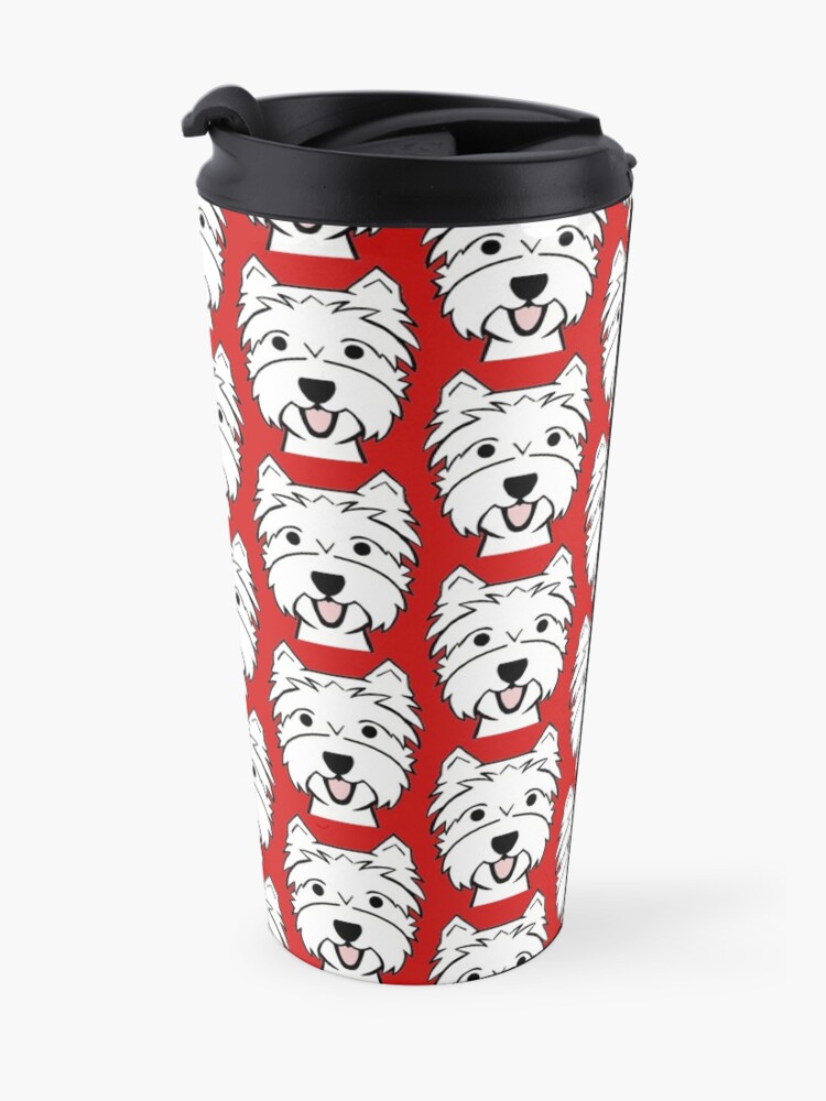Alternate view of West Highland Terrier - Westies - Westie dogs - red background Westie dog breed Travel Mug