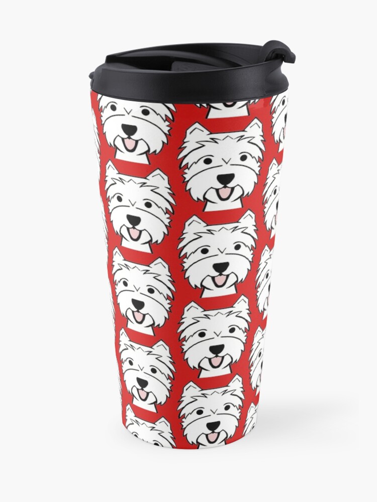 Alternate view of West Highland Terrier - Westies - Westie dogs - red background Westie dog breed Travel Mug