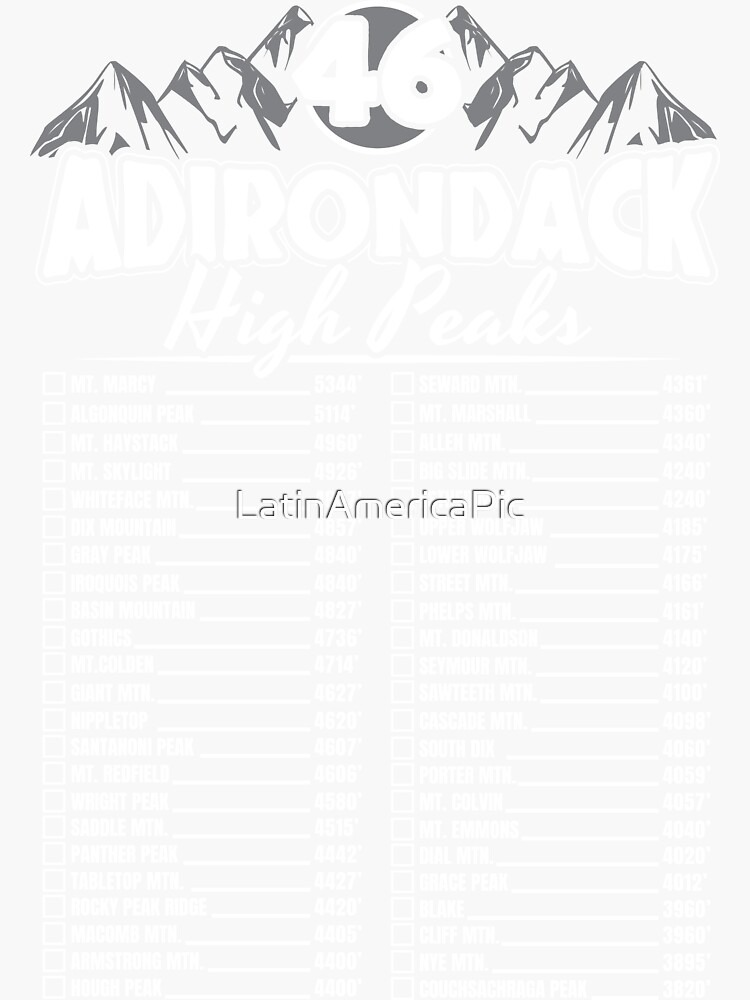 "46 Adirondack Mountain Climbing Checklist" Sticker for Sale by