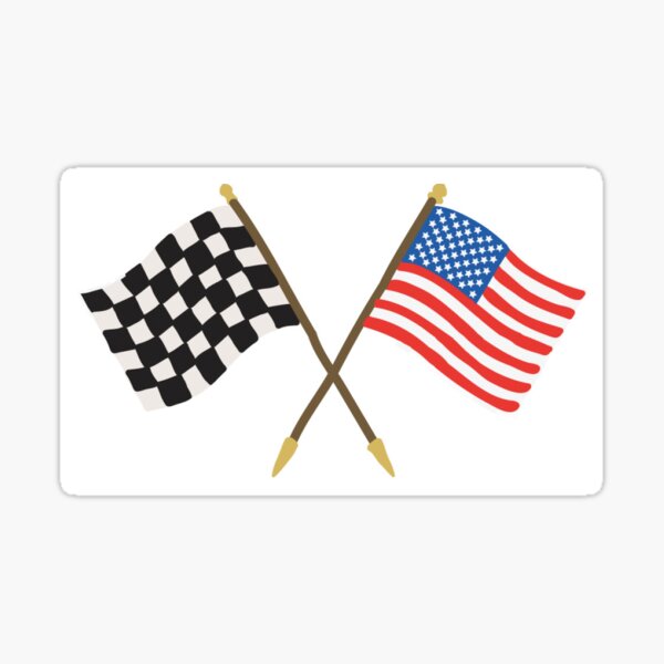 Race Flag and American Flag Sticker