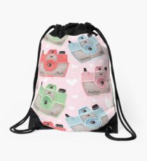 Vintage Camera Pattern - Pink Drawstring Bag