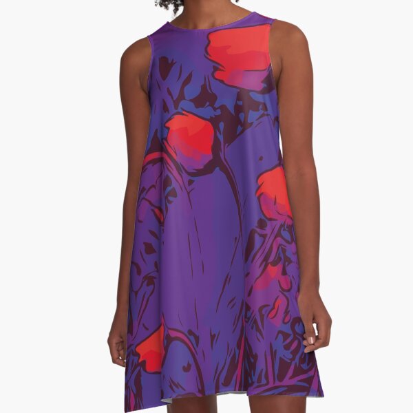 Gänseblümchen rot / lila Blumenkunst A-Linien Kleid