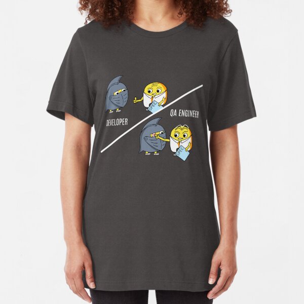 QA engineer evaluating a new design from a developer Slim Fit T-Shirt