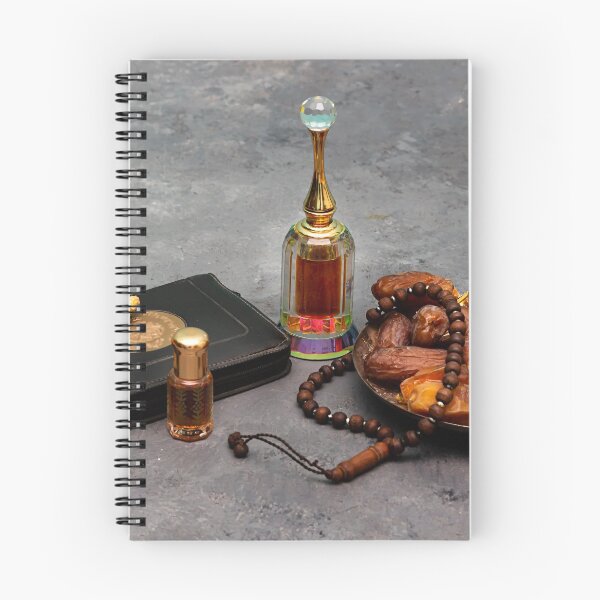 Item preview, Ramadan kareem concept with  dates and holy book of muslims and rosary, siwak, perfume on wooden gray background designed and sold by sigoisette.