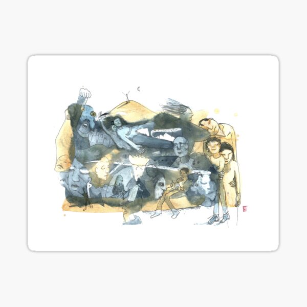 Aquarelle bleu et jaune de Naple n°7 Sticker