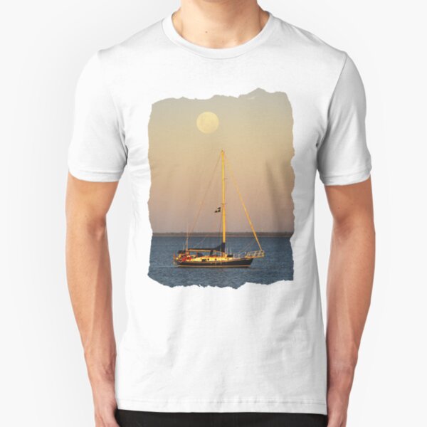 Yacht with Moon at Dusk Slim Fit T-Shirt