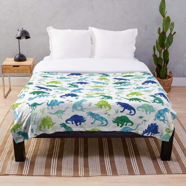Aperçu de l'œuvre Aquarelle Dinosaure T-rex Dino Bleu Vert créée et vendue par SamAnnDesigns.