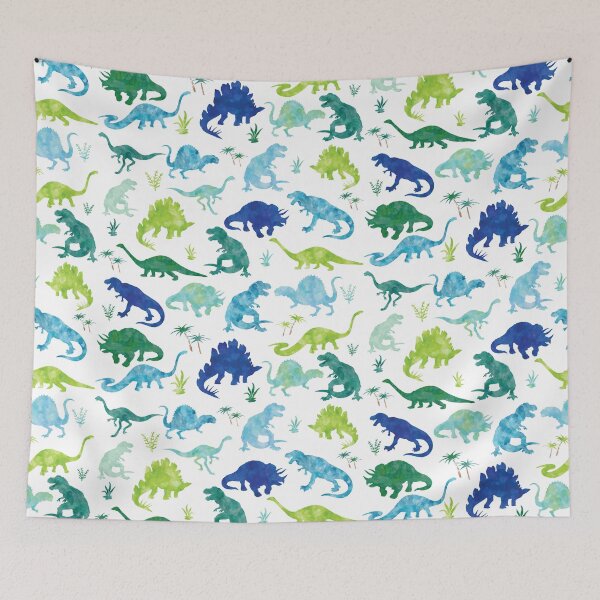 Item preview, Watercolor Dinosaur T-rex Dino Blue Green Pattern designed and sold by SamAnnDesigns.