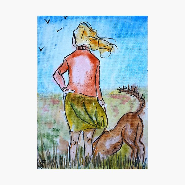 Item preview, Dog Walk - original watercolour painting print designed and sold by ArtIssa.