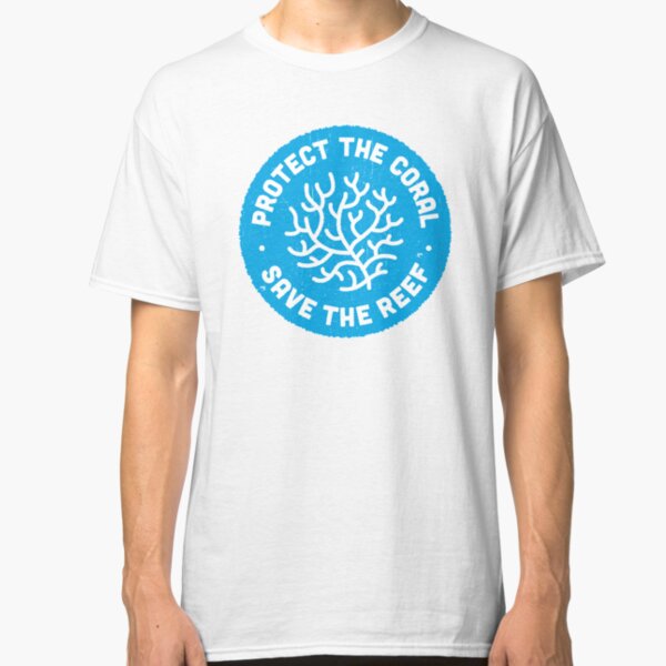 Protect the Coral, Save the Reef. Blue Icon. Classic T-Shirt