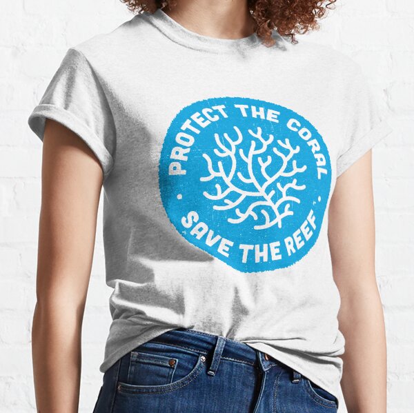 Protect the Coral, Save the Reef. Blue Icon. Classic T-Shirt