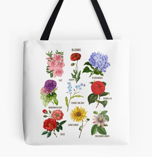 Plants Graphic Flower Floral Canvas Bag, Shopping Bag Large