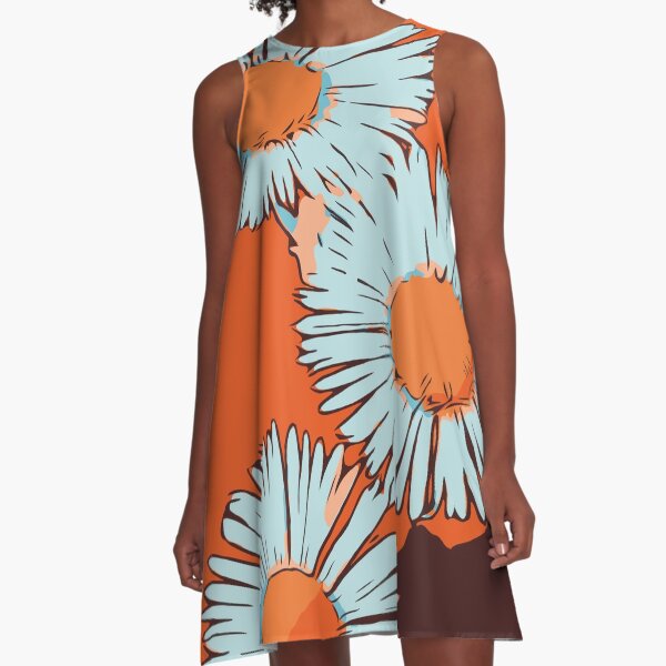 Gänseblümchen orange florales Blumenmotiv „WelikeFlowers" A-Linien Kleid