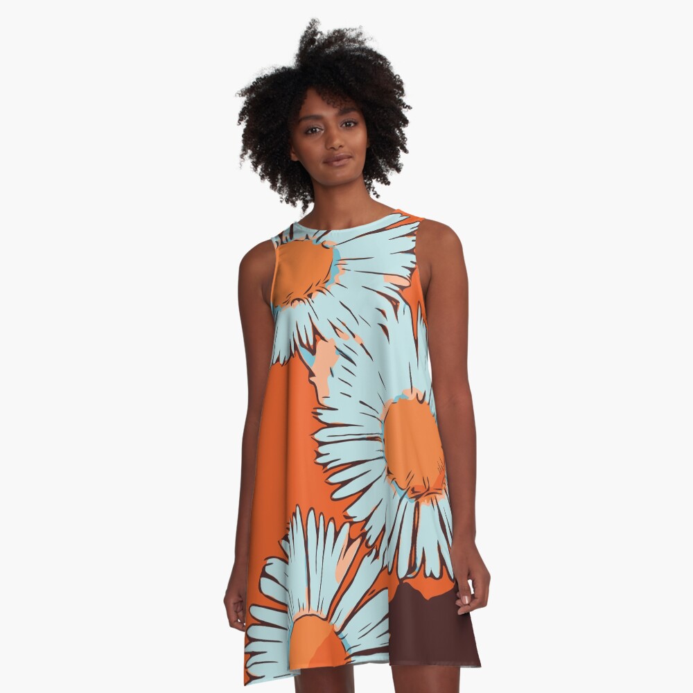Gänseblümchen orange florales Blumenmotiv „WelikeFlowers" A-Linien Kleid