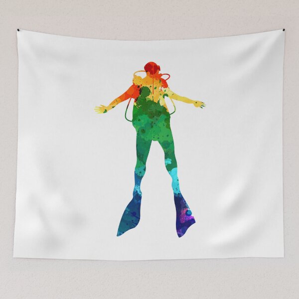 Item preview, Scuba Diver graphic Watercolor Silhouette Dive print designed and sold by banwa.