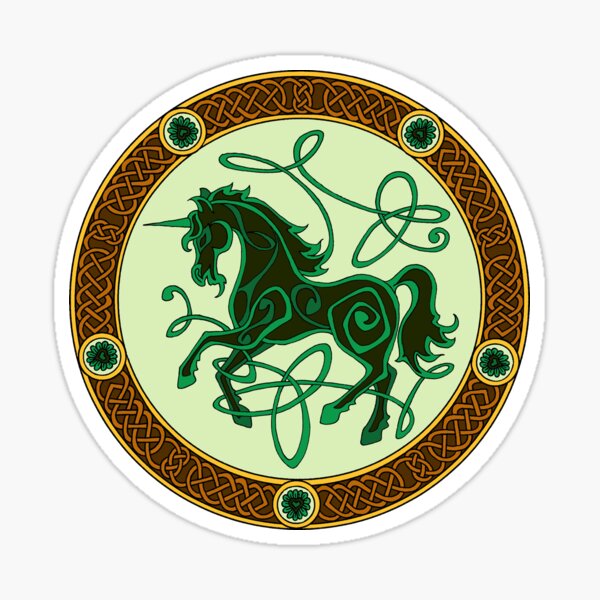 Celtic knotwork unicorn - green Sticker