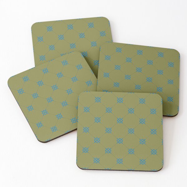 Item preview, Diamond pattern on dark olive green background with interlocking teal blue motifs. A simple design with classic style. designed and sold by innerspectrum.