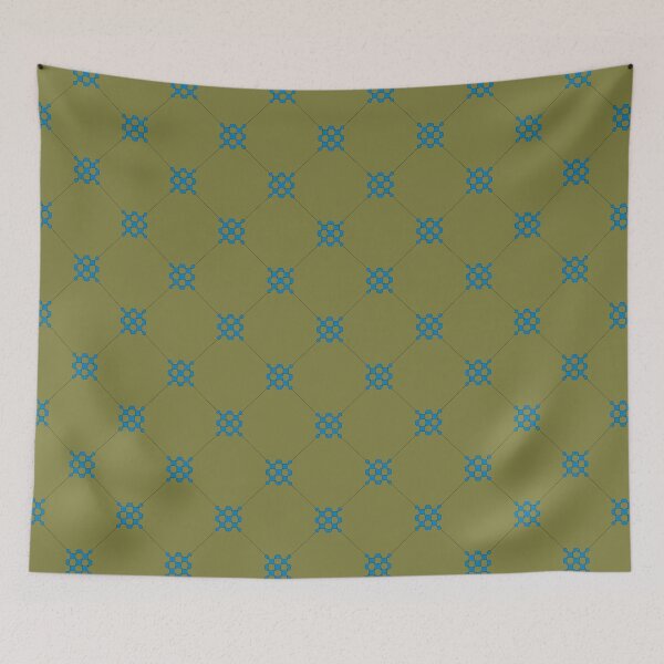 Item preview, Diamond pattern on dark olive green background with interlocking teal blue motifs. A simple design with classic style. designed and sold by innerspectrum.