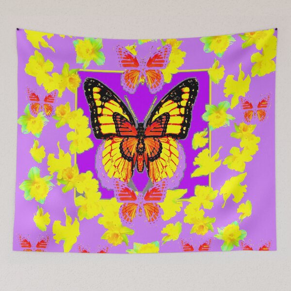 Item preview, VIOLET COLOR MONARCH BUTTERFLIES YELLOW FLORAL ART designed and sold by sharlesart.
