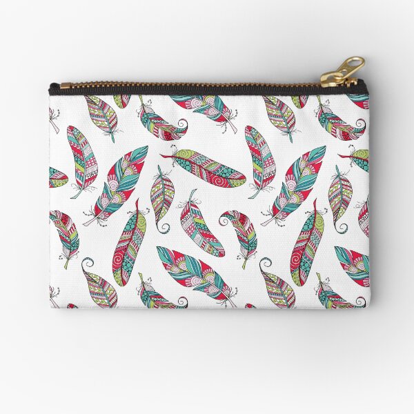 Bright Doodle Feather Pattern Zipper Pouch